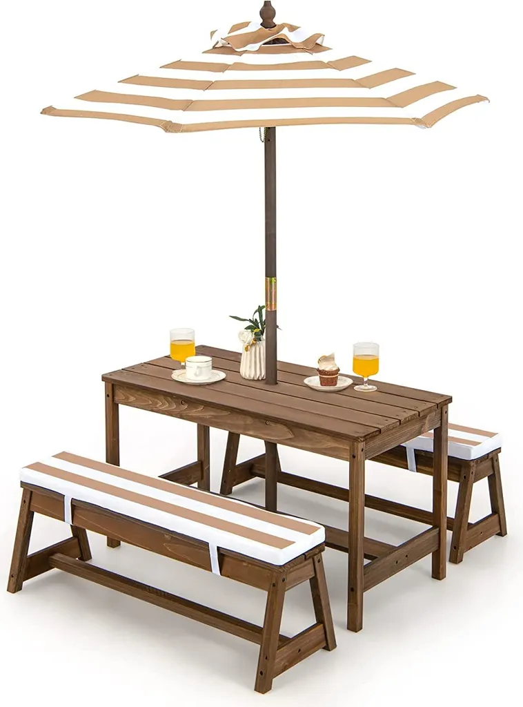 Costway Tavolo Picnic Bambini in Legno Marrone: Mobili Giardino Top
