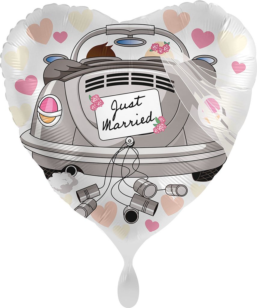 Romantischer Folienballon Herzform mit Hochzeitsauto und  Produktbild 