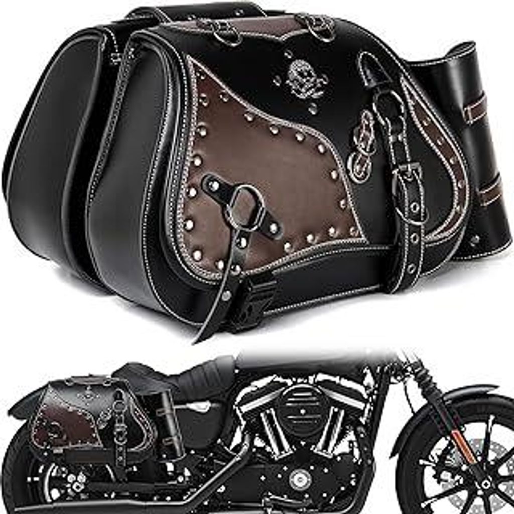 Motorrad Satteltasche 30L, Leder Motorradtasche Wasserdicht, Motor Gepäcktasche mit Cup Holder, für Harley Davidson Sportster Dyna Softail, für ...