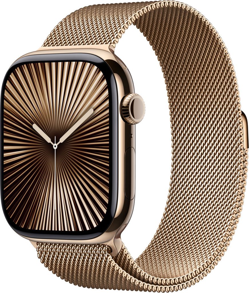 Apple Watch Series 10 GPS + Cellular 46mm Titânio Dourado c/ Bracelete Loop Milanesa Dourada S/M