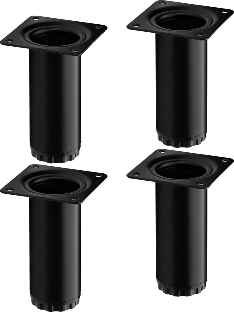 4 Stück Möbelfüße BRAVO Höhe 100 mm (+ 10 mm) Ø 40 mm schwarz matt höhenverstellbare Schrankbeine aus Stahl belastbar bis 50 kg pro Schrankf...
