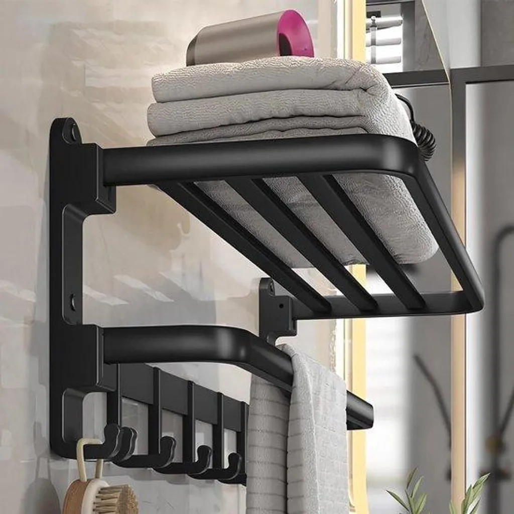 Barre porte-serviette murale noire 60 cm - Accessoire de bain design chic