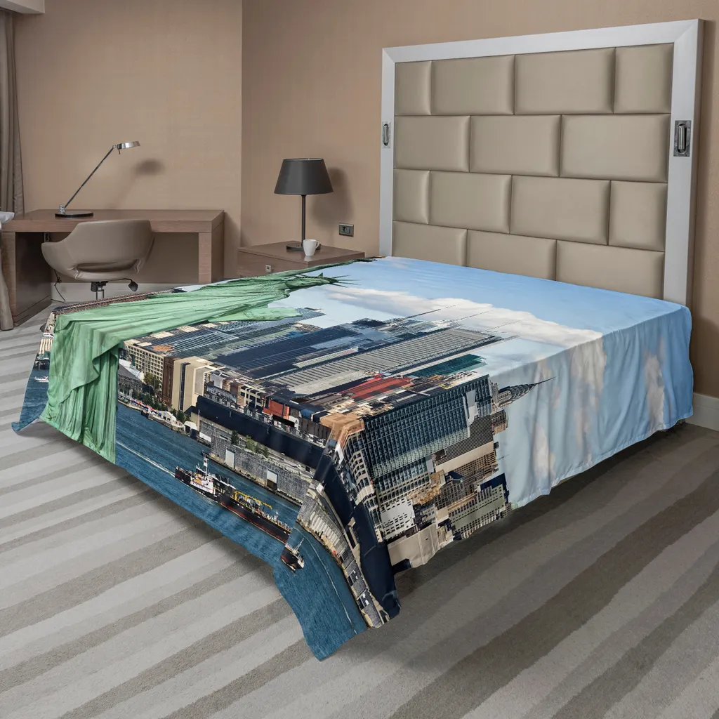 Drap de Lit Doux Motif New York Printanier 266x260cm en Tissu Confortable