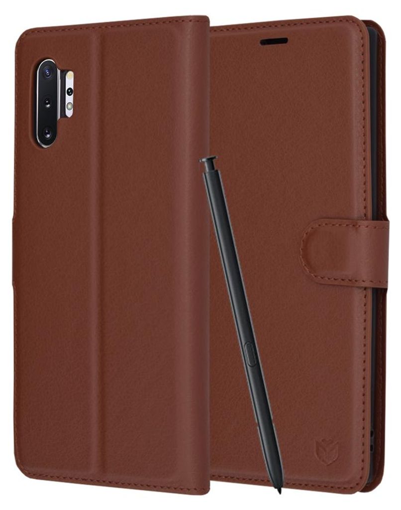 Techsuit Leder Folio Book Wallet Klapphülle für Samsung Galaxy Note 10 Plus - Braun