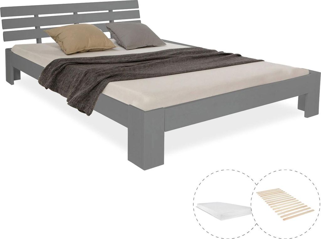 Doppelbett mit Matratze und Lattenrost 120x200 Bett Grau Obrázek produktu 