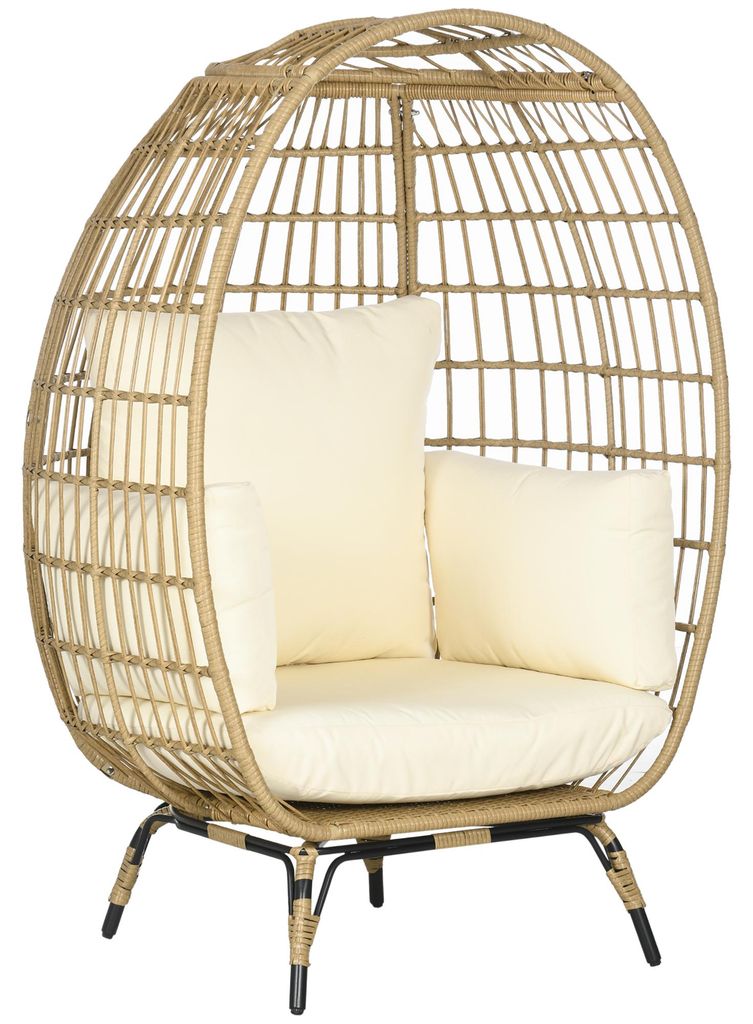 Rattansessel Korbform mit Sitzkissen, erhöhter Gartensessel für Balkon, Khaki