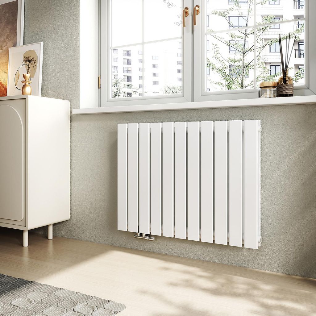 EMKE Design Paneelheizkörper Horizontal 630x850mm 1106W Flachheizkörper Weiß Heizkörper Doppellagig SPCC-Stahl Seitenanschluss ohne Heizstab
