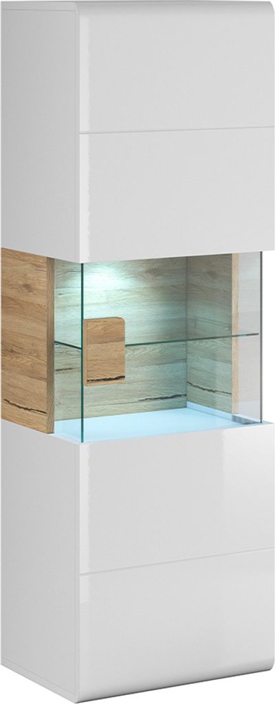 Wandvitrine 1 Tür mit LED Jules Weiß und Holz