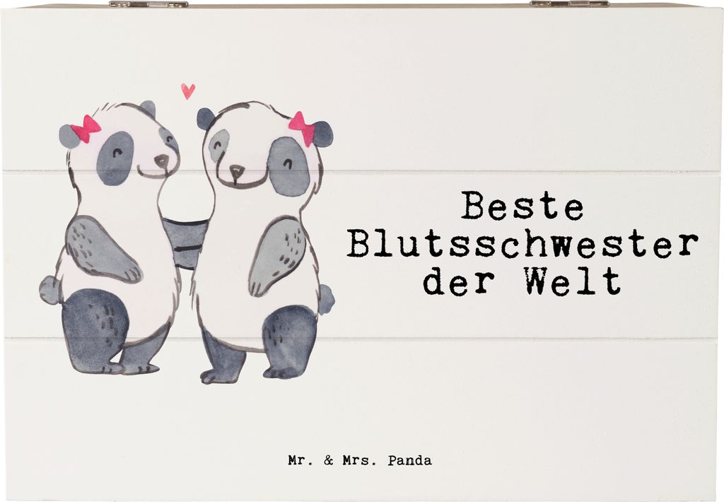 Mr. & Mrs. Panda Geschenkbox Panda Beste Blutsschwester der Welt 22 x 15 cm - Weiß - Geschenk, Tochter, Box, Schatzkiste, schmuckkiste, Familie, s...