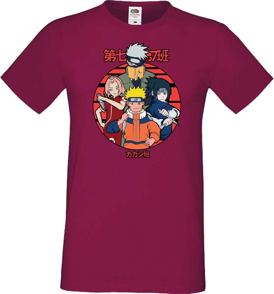 Herren T-Shirt Japan Manga Animation Comics Naruto Team 7 01 Var-031 Team Members, Man XL / Burgundy