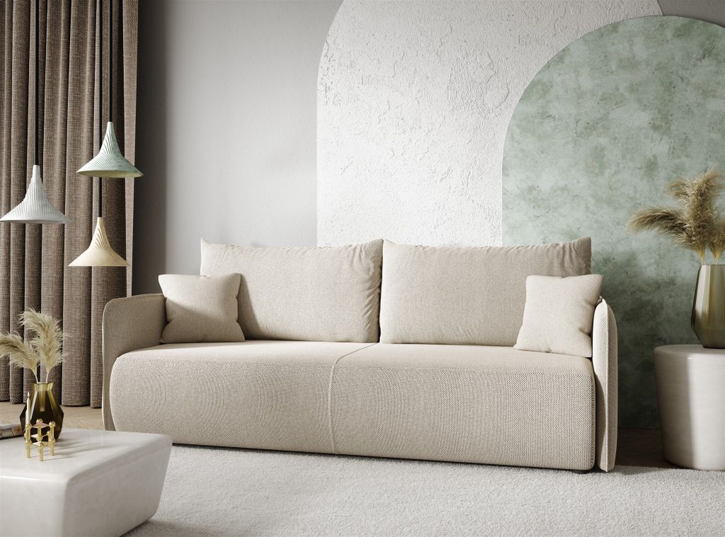 Sofa 2-Sitzer mit Schlaffunktion CALGARY Stoff Curio Hellgrau