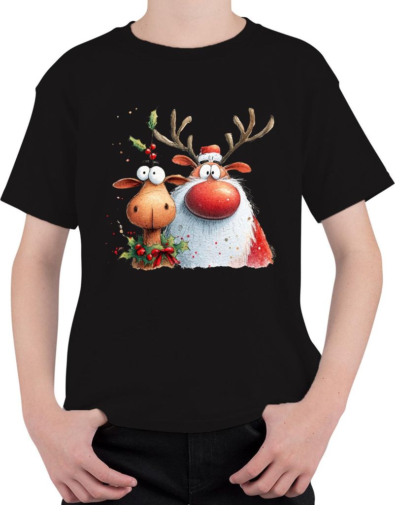 Weihnachten Rentiere Lustige rotes Näschen Geschenk Retro Vintage Uni Kinder T-Shirt, Schwarz, 152