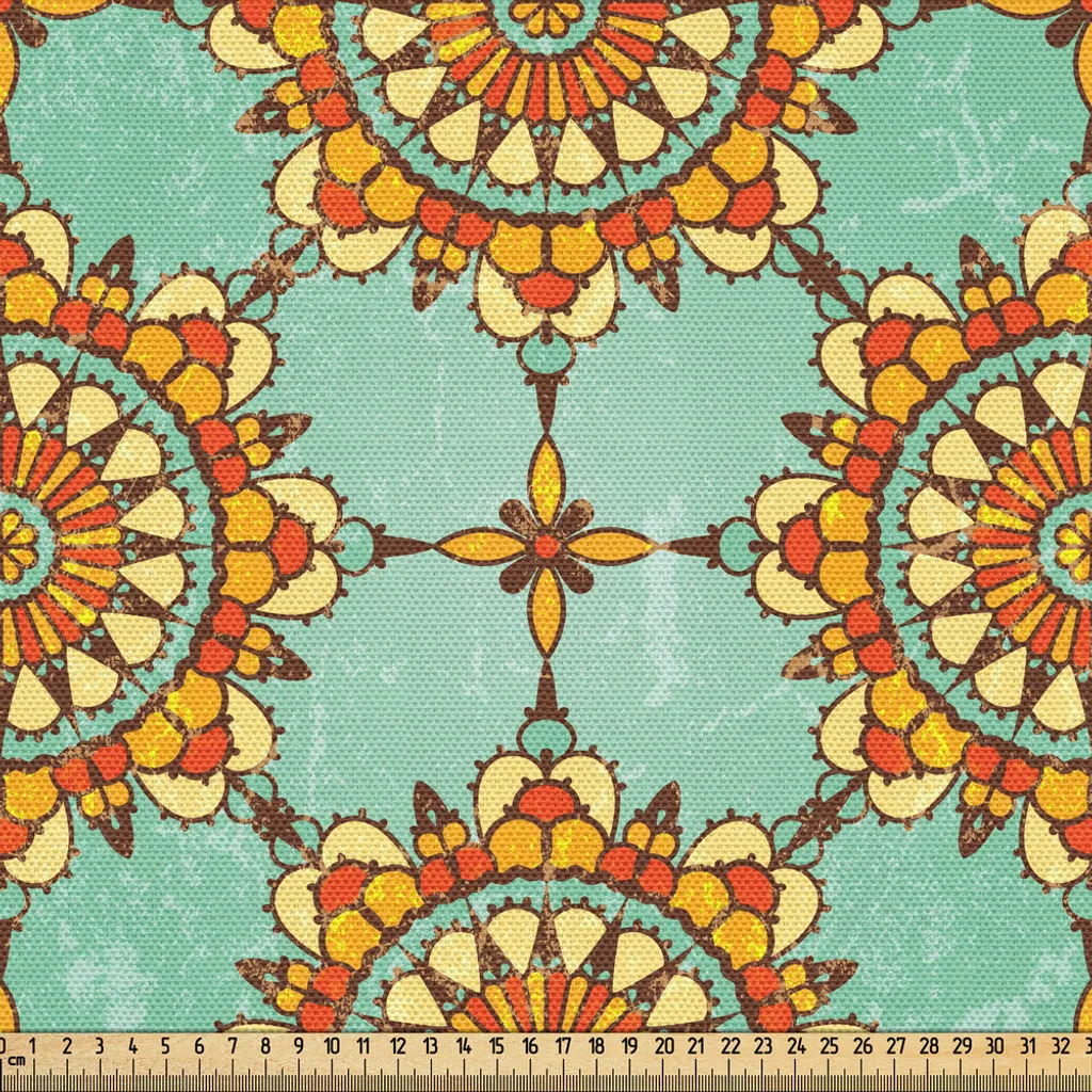 Tissu décoratif vintage 3 mètres motif victorien orange et menthe