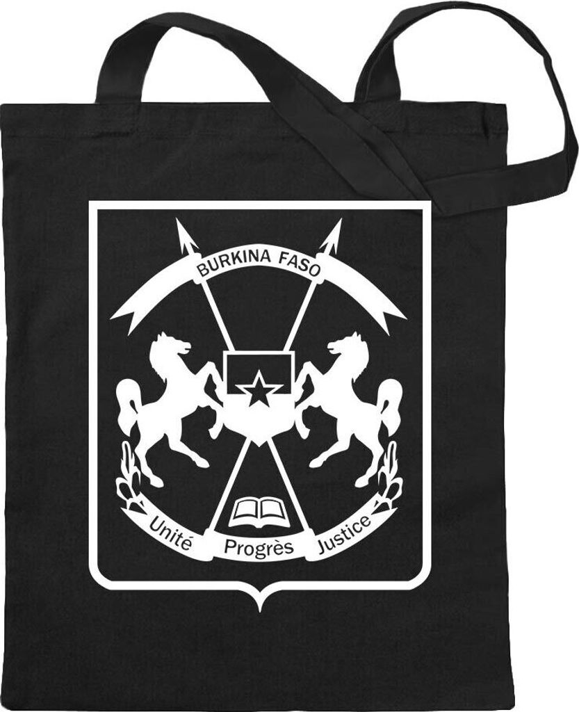 Kiwistar - Baumwolltasche - schwarz - Burkina Faso Wappen - Tragetasche Stoffbeutel Umhängetasche Langer Henkel