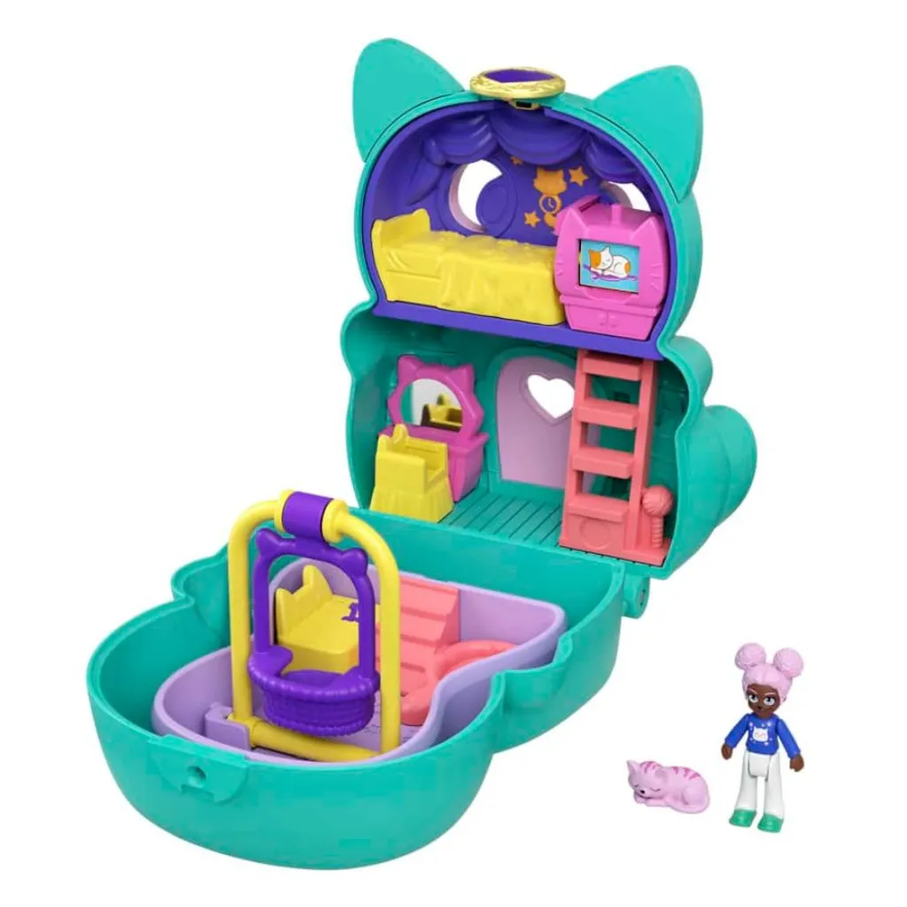 Polly Pocket Coffret Chat Transformable avec Mini-Poupée et Surprises