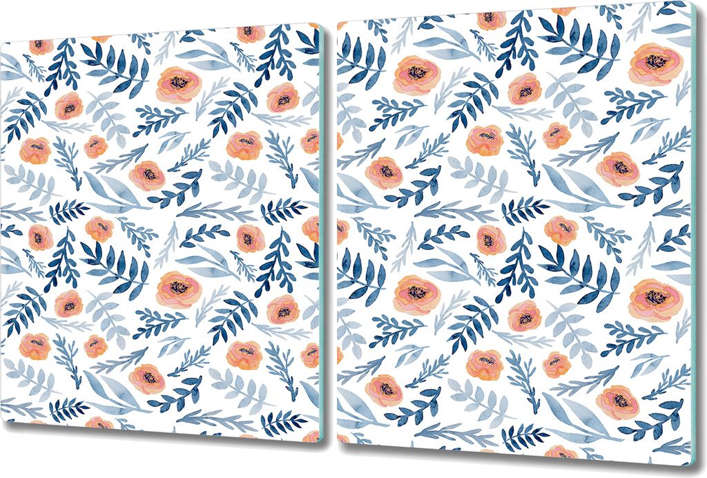 Glas Schneidebrett Herdabdeckplatten Schneideplatten - 2x 40x52 cm - Pastell Blumen