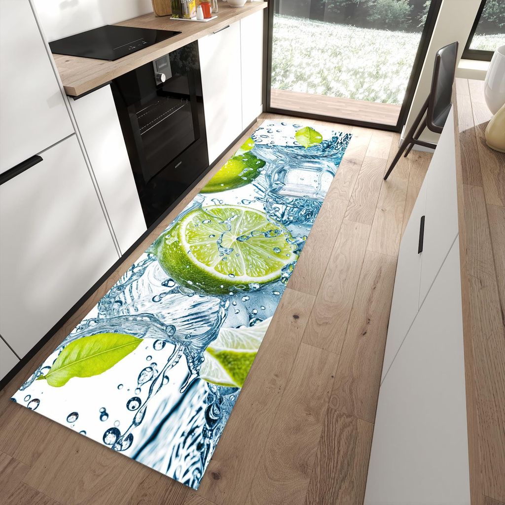 Küchenteppich 80x280cm rutschfest & abwischbar PVC Läufer - Limetten Splashing