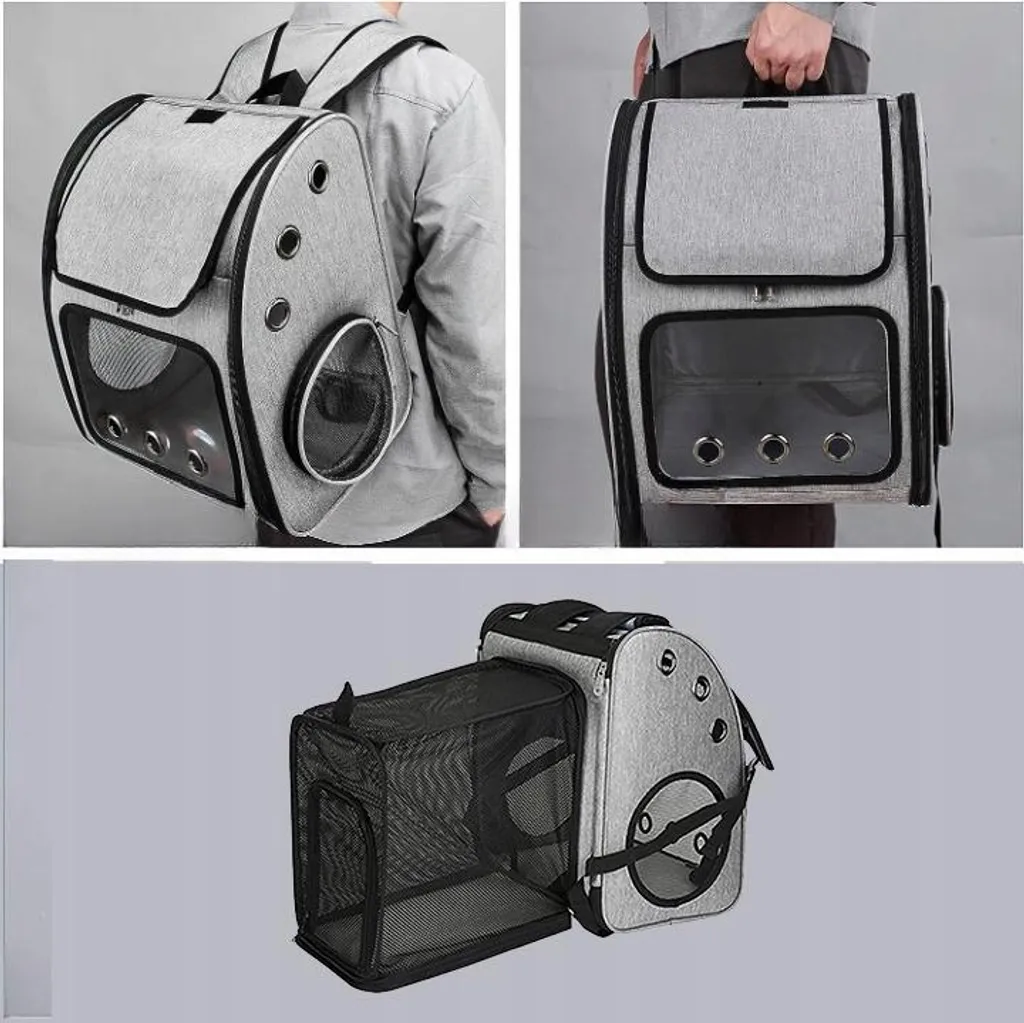 Sac de voyage 3 en 1 pour chien et chat, gris, avec brosse pour 10kg max - 13