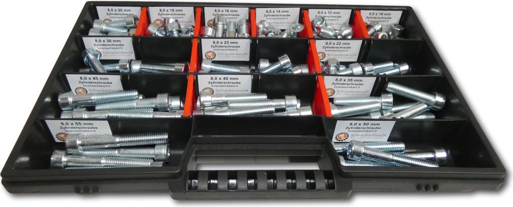 130 tlg Zylinderschrauben Sortiment M8 // 10mm-55mm Schrauben Set Schraubenbox DIN 912/ISO4762 Bolzen Vollgewindeschrauben Maschinenschrauben Gewin...