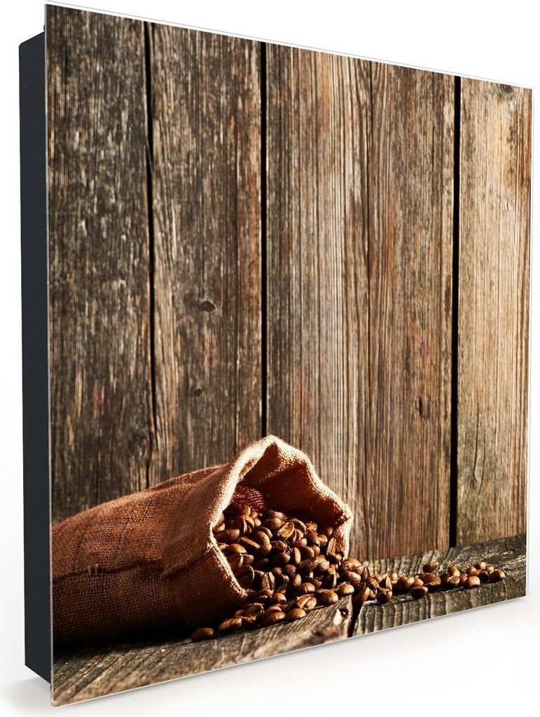 Nachbildung-Schlüsselkasten, Magnetpinnwand und Memoboard mit Glasfront Motiv Kaffeebohnen in Sack