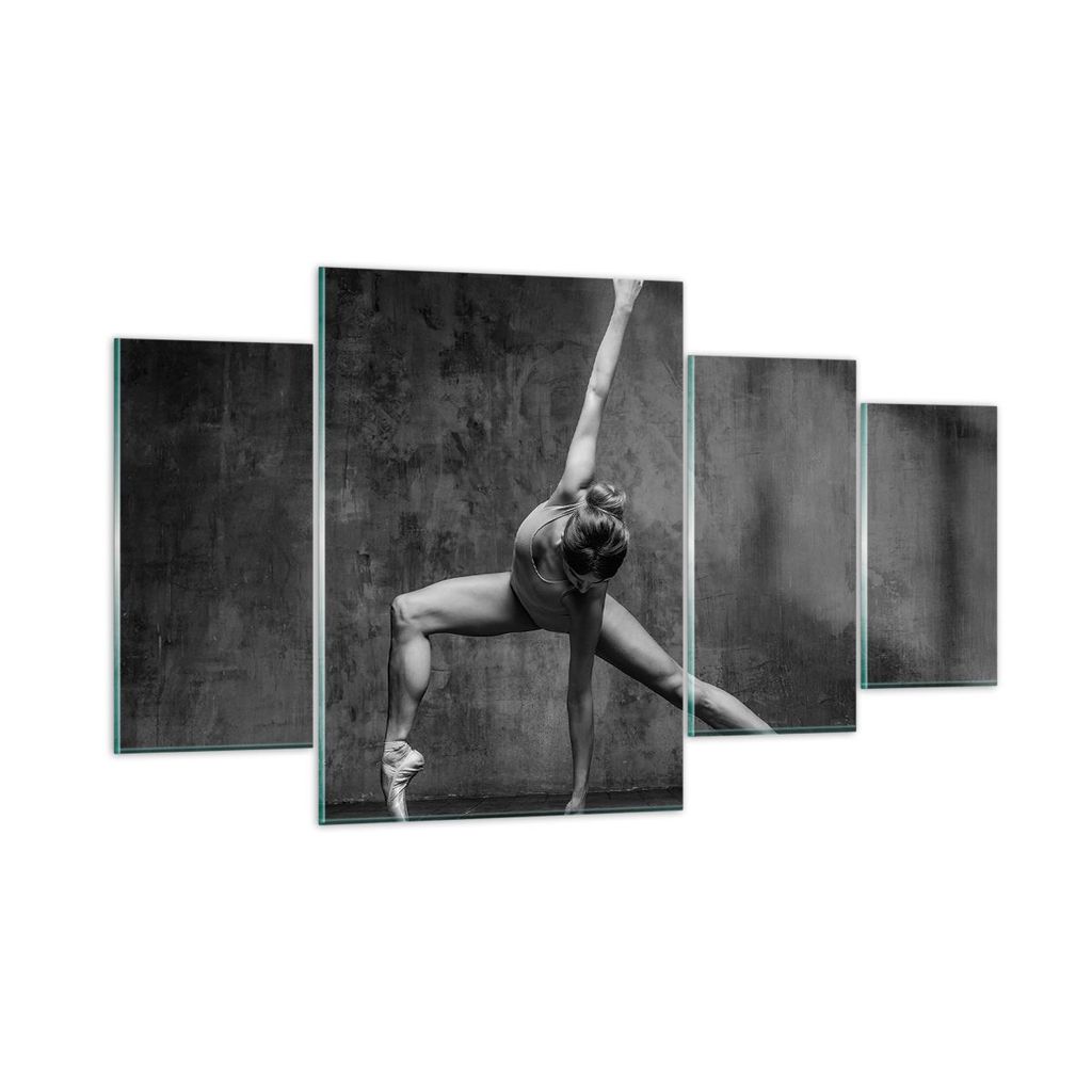 Bilder auf glas - 4 Teile - Tanz Figur Schwarz und Weiß - 160x90cm - Glasbilder - Wandbilder - Bilder - Wanddekoration aus Glas - Glas Bilder - Wa...