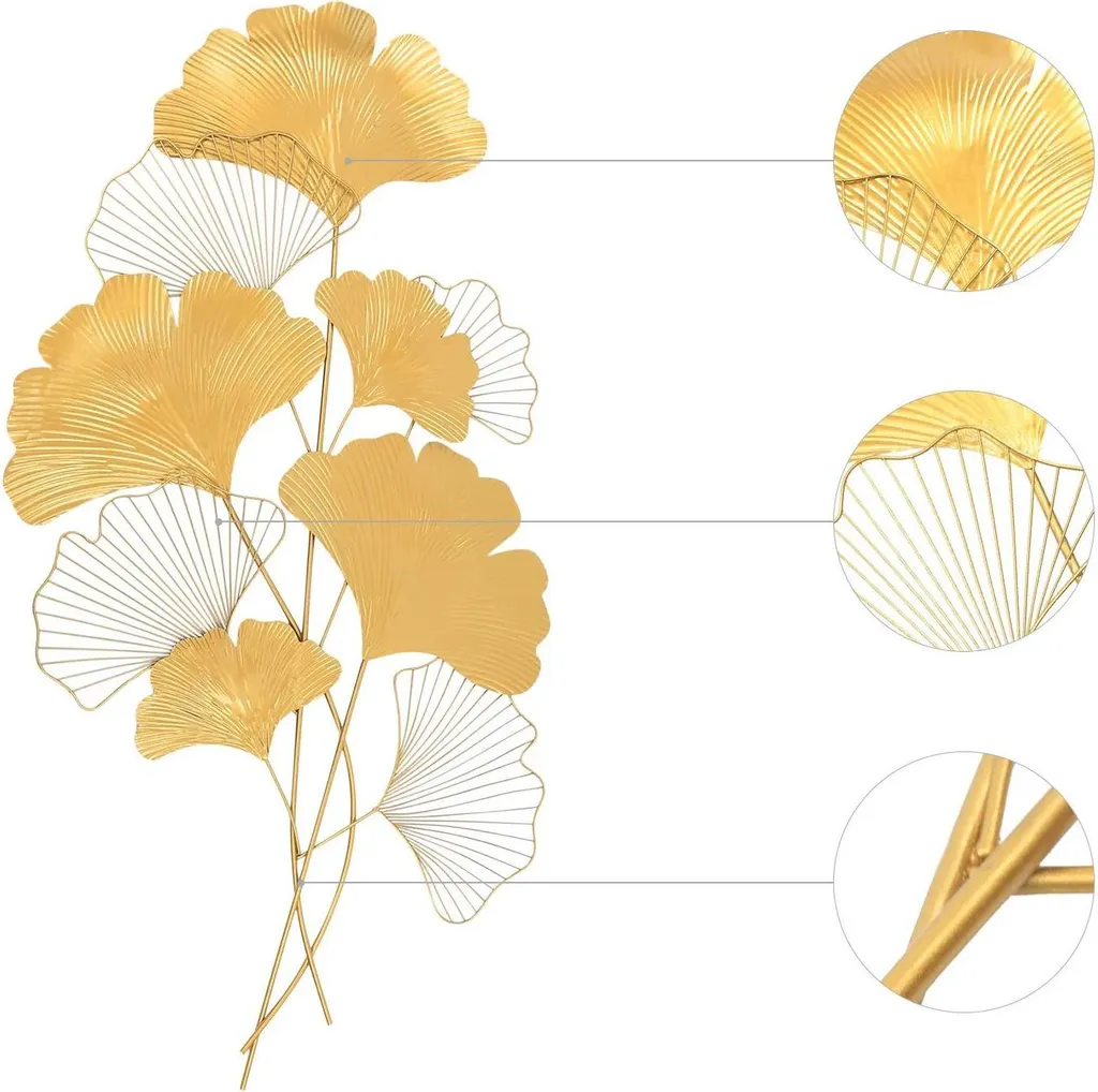 Déco murale feuilles d'or en relief - Fer forgé à la main, format XL