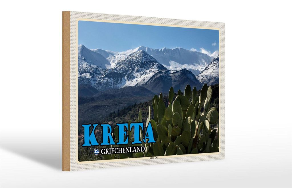 Holzschild Reise 30x20cm Kreta Griechenland Lefka Ori Gebirge Deko