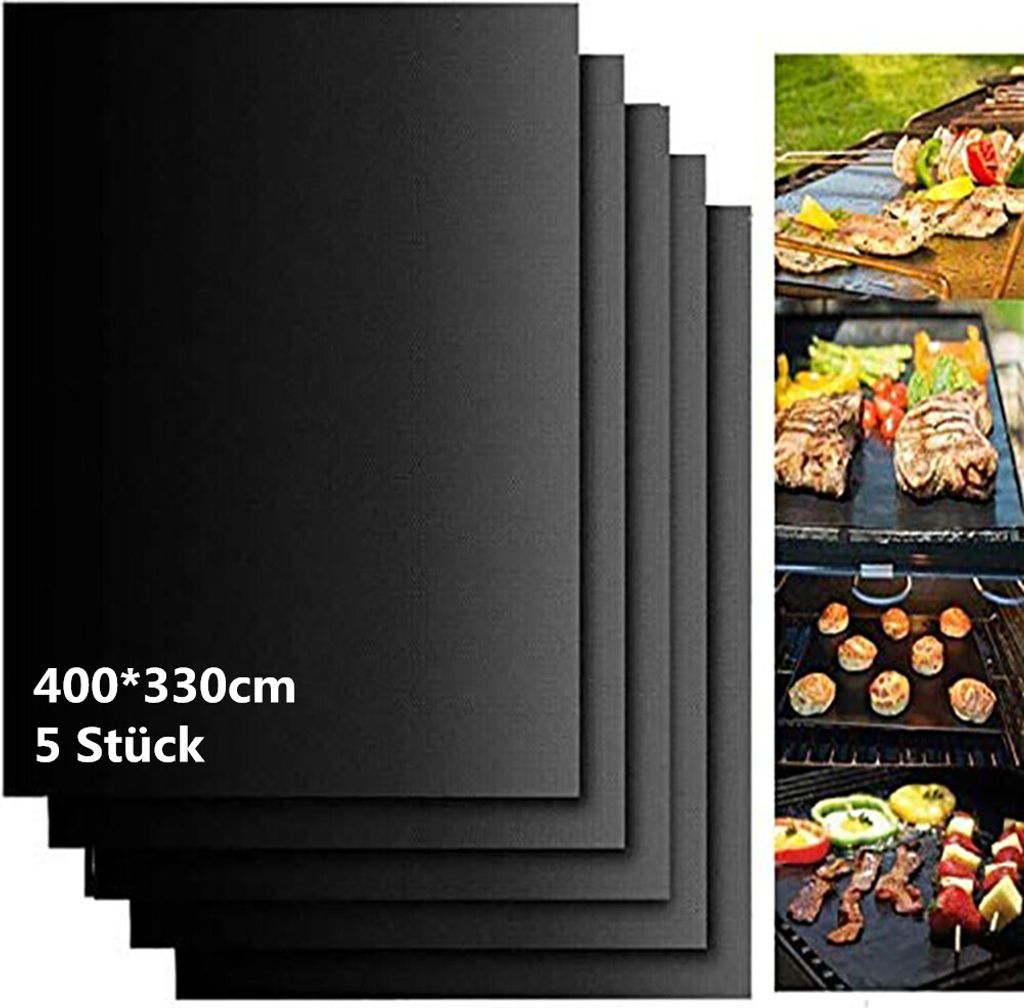 5 Stück BBQ Grillmatte für Gasgrill Set 400*330CM Antihaft Grillmatten Grillplatte Gasgrill,Backmatte Backpapier Wiederverwendbar,für Holzkohleg...