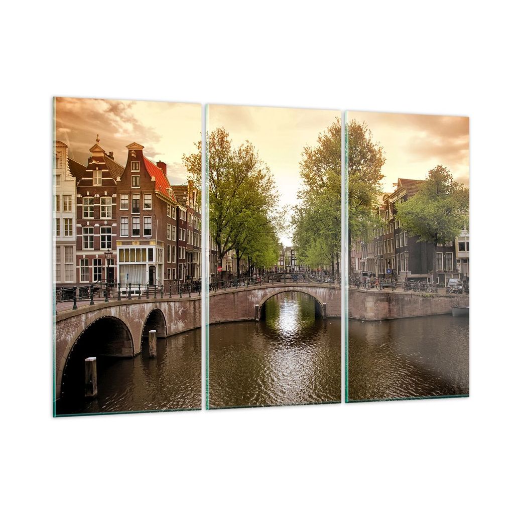 Bilder auf glas - Kanal Wasser Amsterdam Fahrrad - 165x110cm - Glasbilder - Wandbilder - Kunstdruck - zum Aufhängen bereit - Wanddekoration aus Gl...
