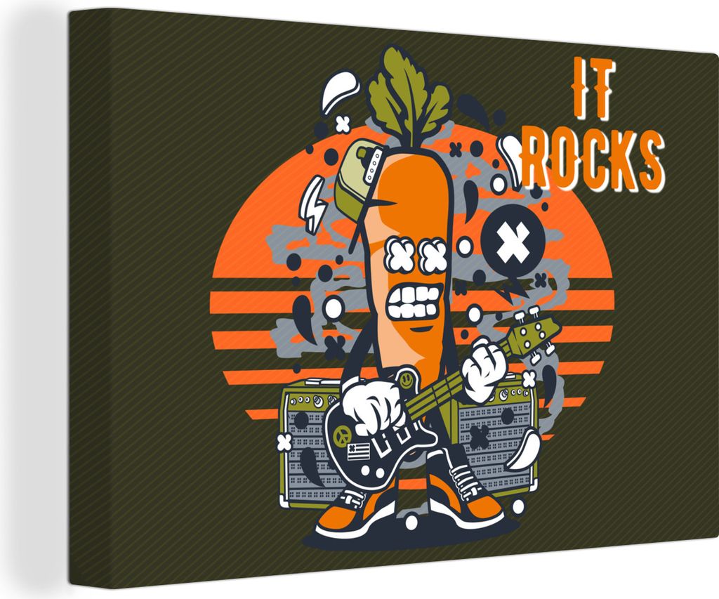OneMillionCanvasses - Leinwandbilder - 140x90 cm, Karotte - Gitarre - Retro, Wandbilder Kunstdruck Wanddekoration