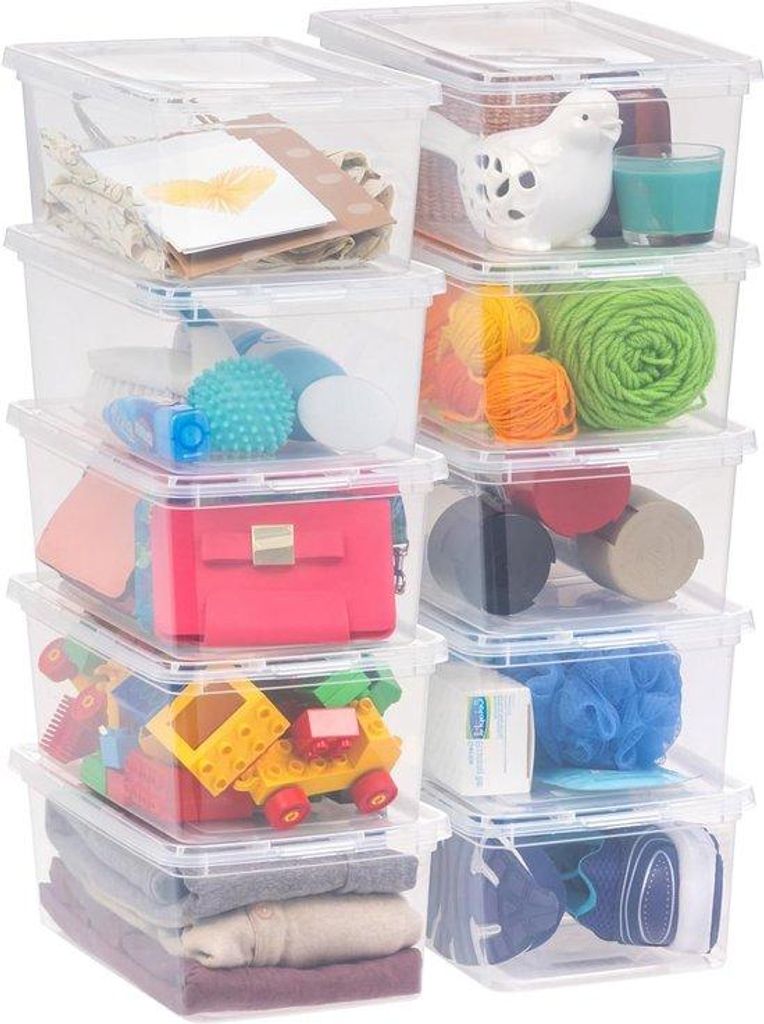Transp. Kunststoff-Set mit 10 Kunststoffkisten - 5L - Transp. - mit Deckel - für Kunst- & Schulbedarf