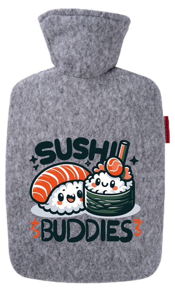 Huuraa Wärmflasche Sushi Buddies Sushirollen 1,8 Liter Filz Classic Filzbezug Bettflasche Geschenkidee
