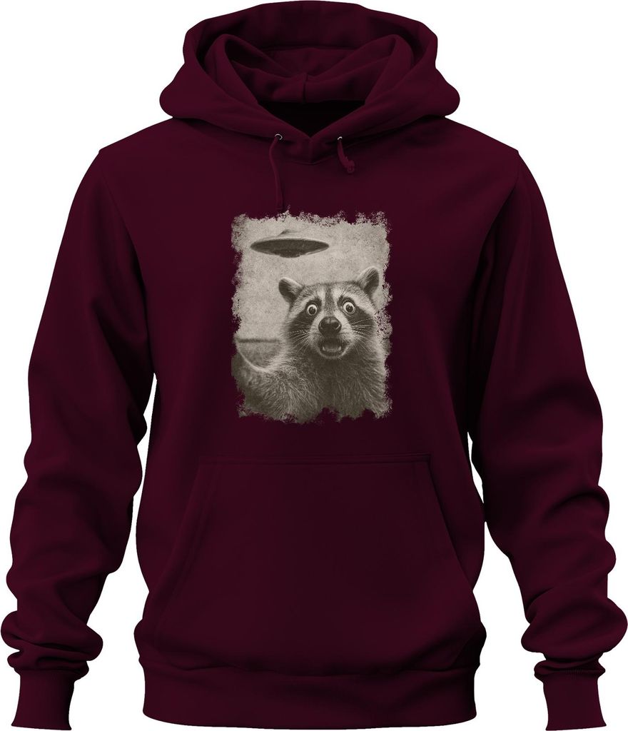 Waschbär UFO Vintage retro Alien lustig SciFi Weltraum sepia Uni Hoodie Kapuzenpullover, Burgundy, 3XL