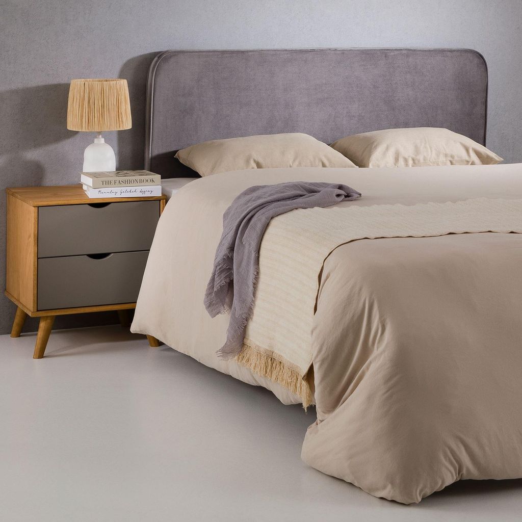 Kopfteil NOVARE mit Wandbefestigung in Grau - Headboard 160 cm, gepolstertes perfekt für Boxspringbetten, weicher Stoffbezug, samt, runde ecken