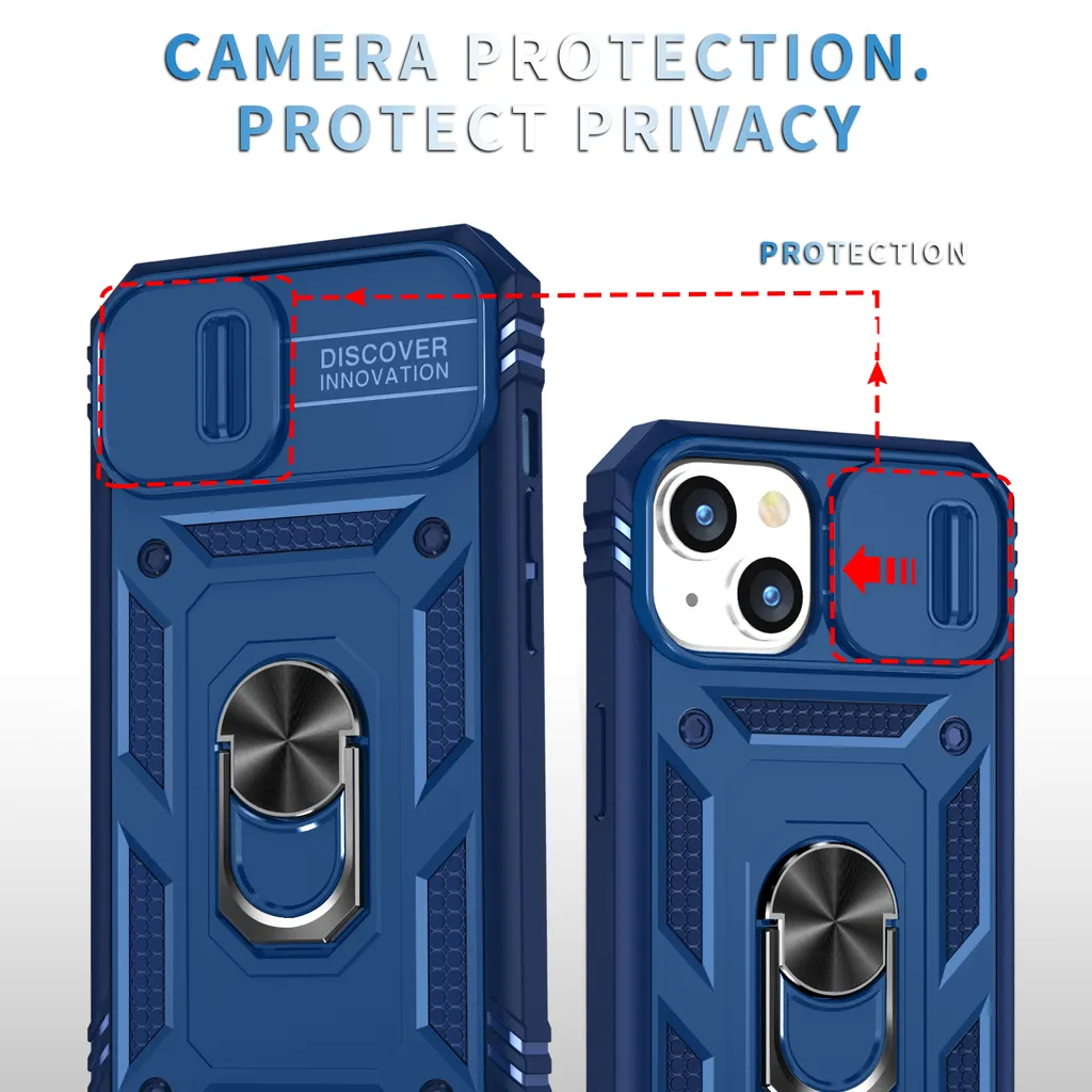 Elegante Custodia iPhone 15 Blu con Protezione Fotocamera e Stand - 2