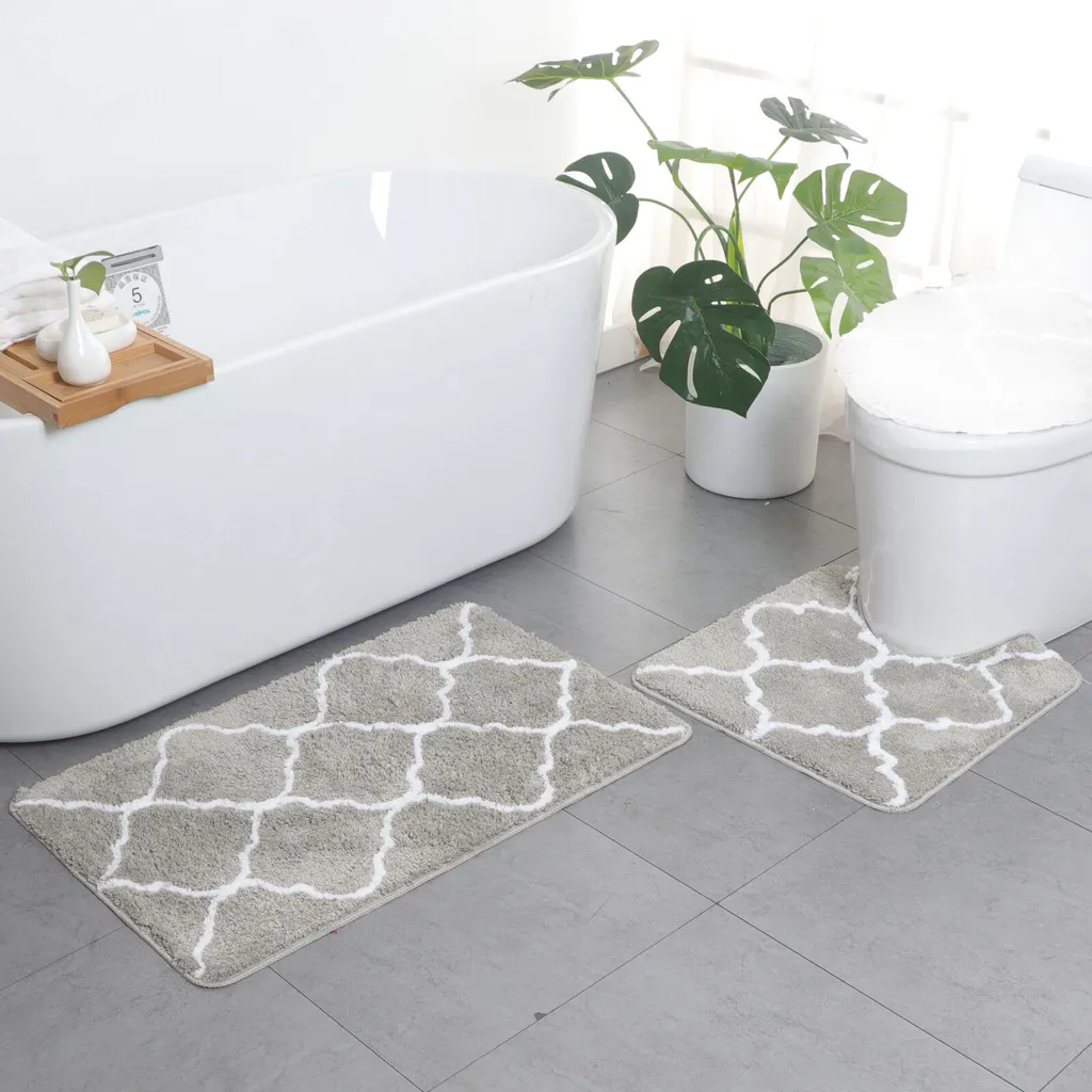 Ensemble Tapis de Bain et Contour WC en Microfibre Douce Couleur Gris