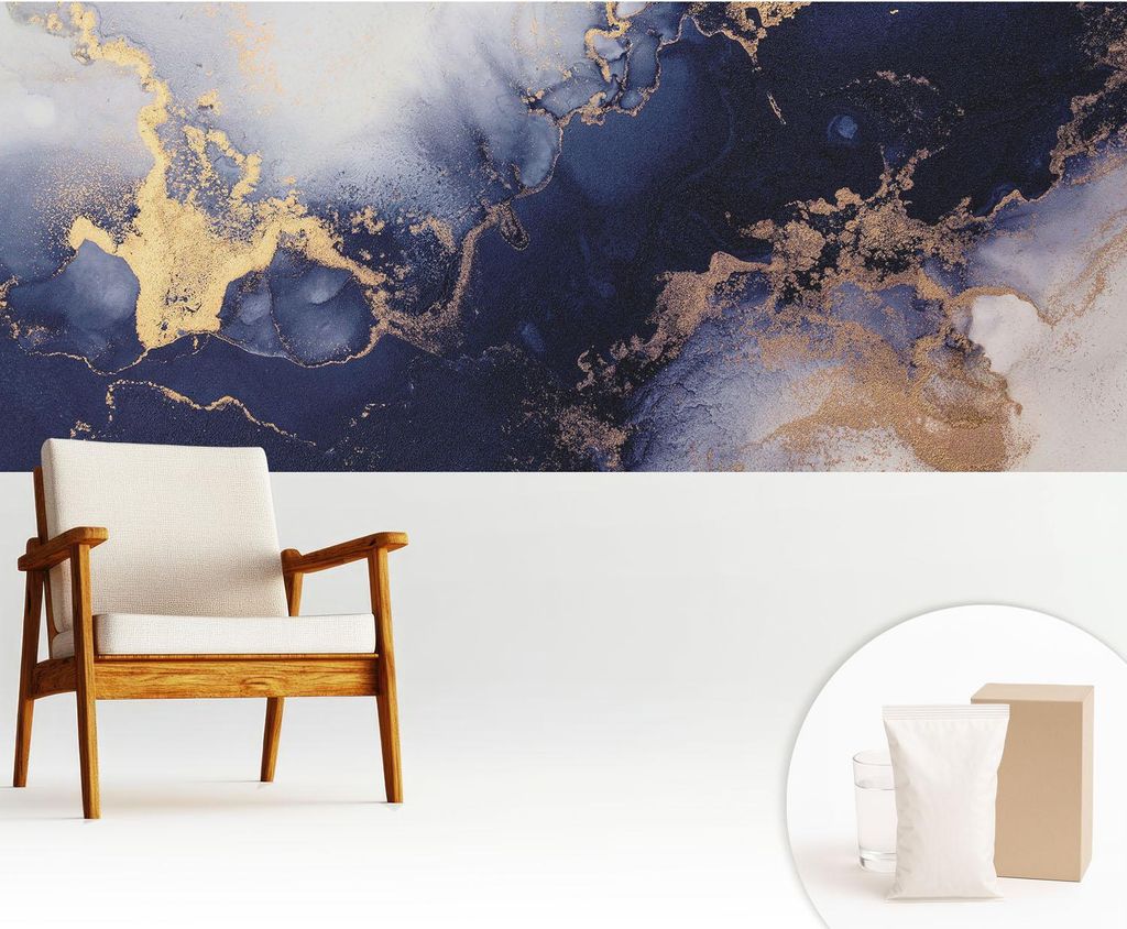 Fototapete - 250x104 cm - Tapete - Wandtapete - Wandbilder - Dekofolie - Tapete Folie - Wand - Dekoration - Wohnzimmer - Marineblaue Wellen