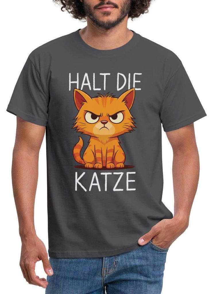 Spreadshirt Halt Die Katze | Wütende Katze Männer T-Shirt, 3XL, Anthrazit