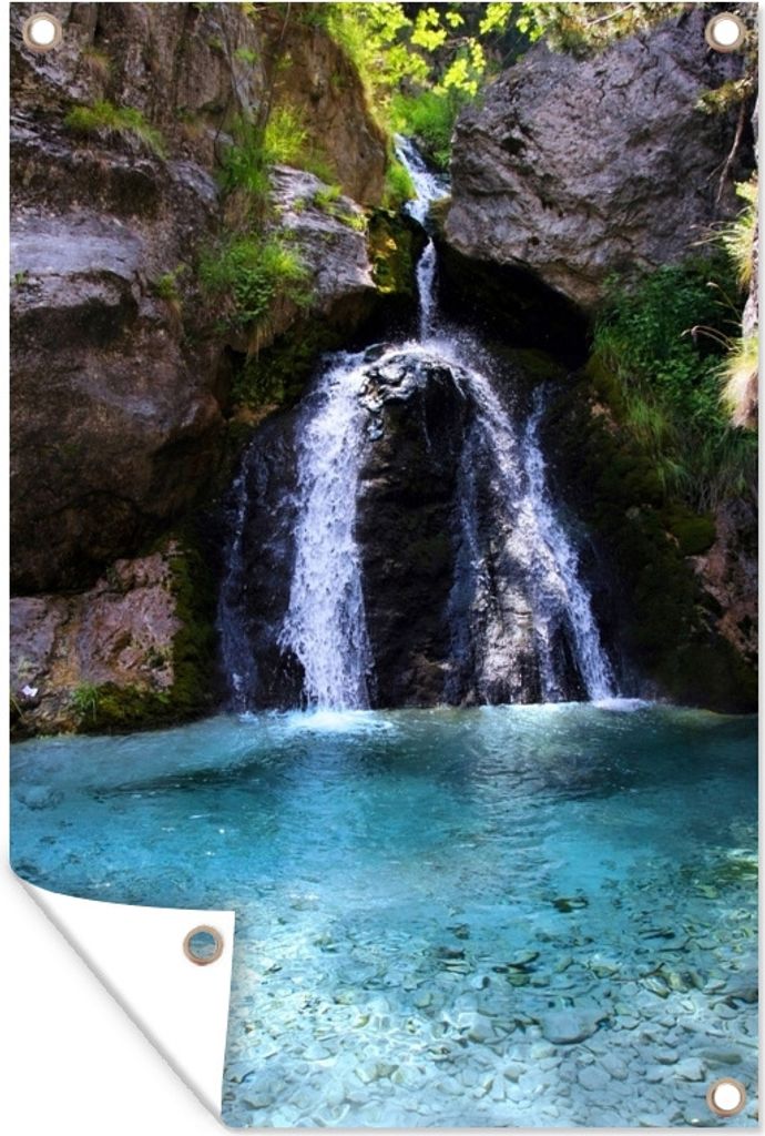 MuchoWow 40x60 cm Outdoor-Poster Gartendeko Sichtschutz Garten Poster für den Garten Ein Wasserfall am Berg Olympus