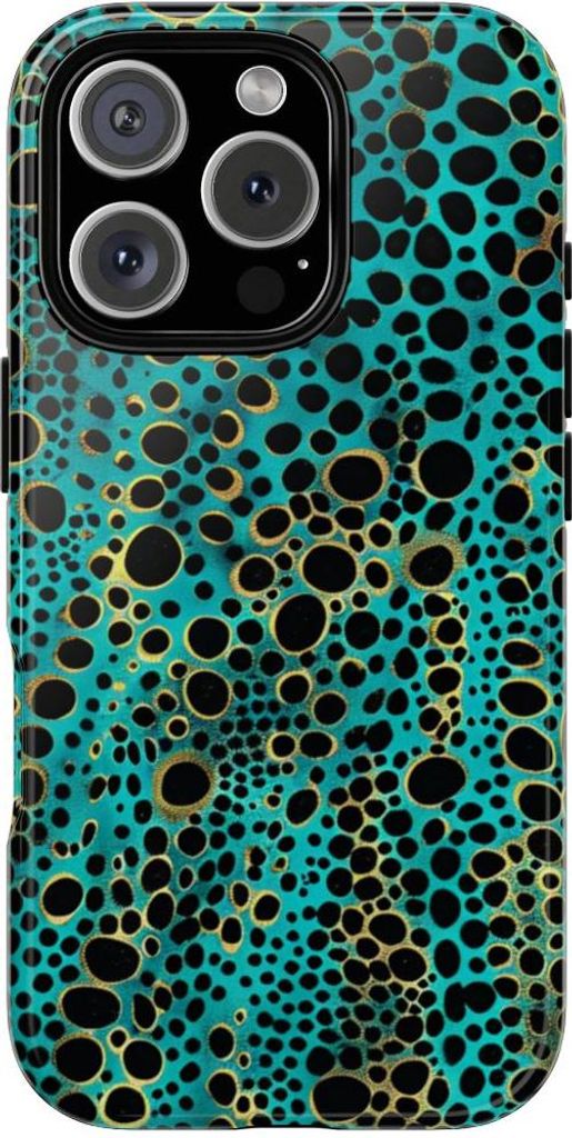 Türkis-Schwarz mit abstraktem Punktmuster – Hülle Kompatibel mit iPhone 16 Pro