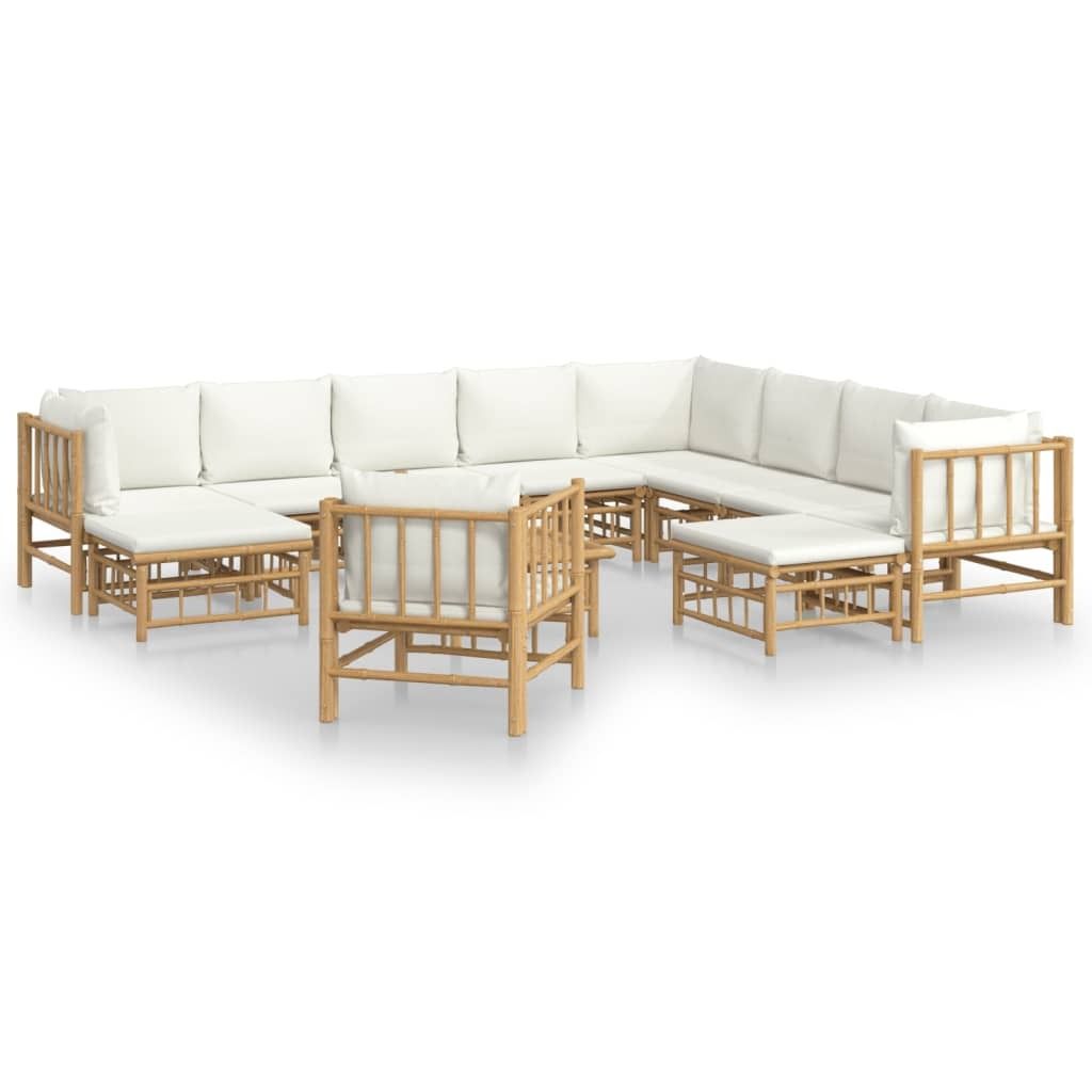 SYFAX 12-tlg. Garten-Lounge-Set mit Cremeweißen Kissen Bambus