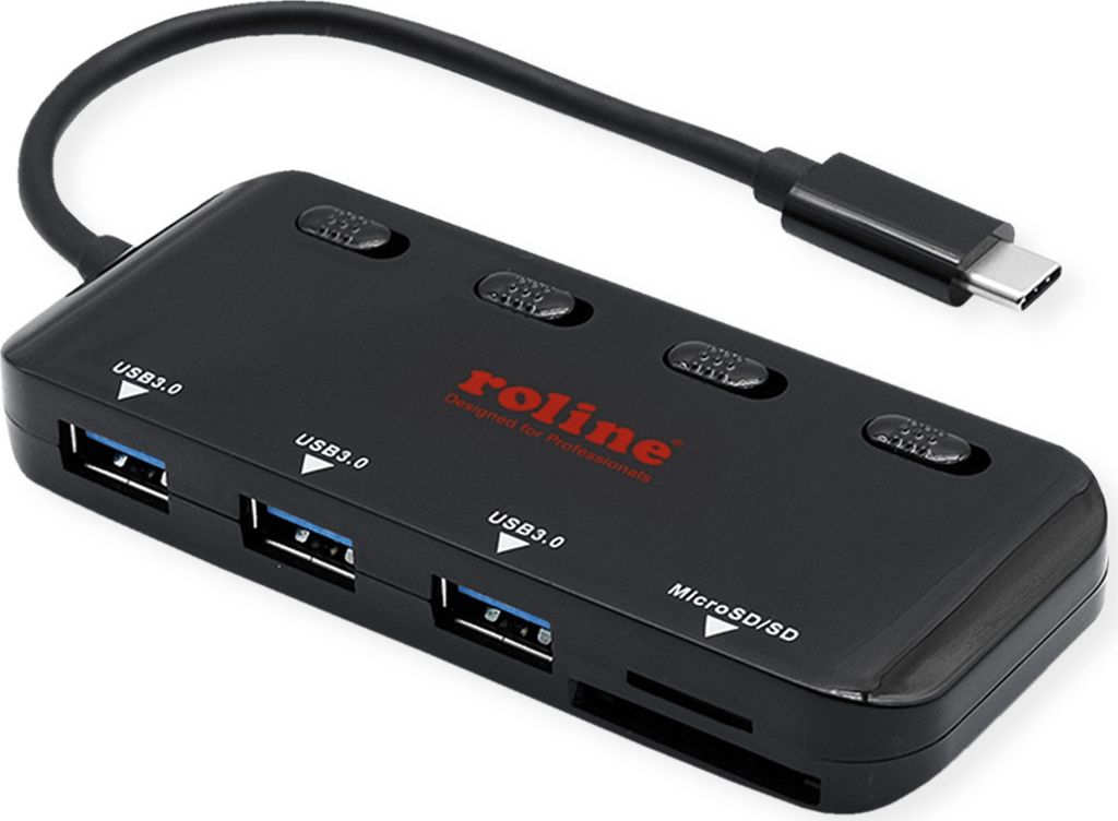 ROLINE USB 3.2 Gen 1 Hub, 3fach, Typ C Anschlusskabel, mit Produktbild 