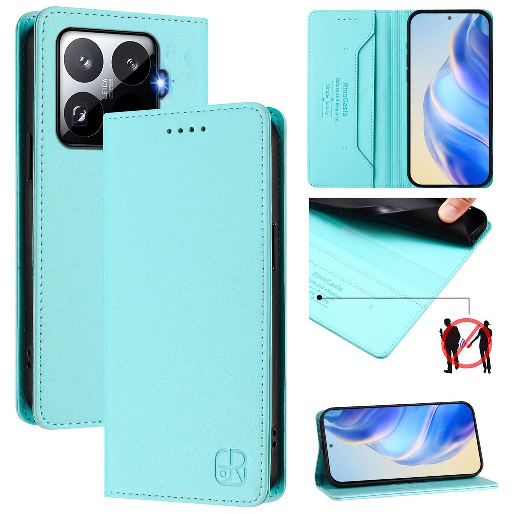 Lederhülle für Xiaomi 15T Pro Hülle Flip Brieftasche Kartenfächern Ständer Schutzhülle Türkis