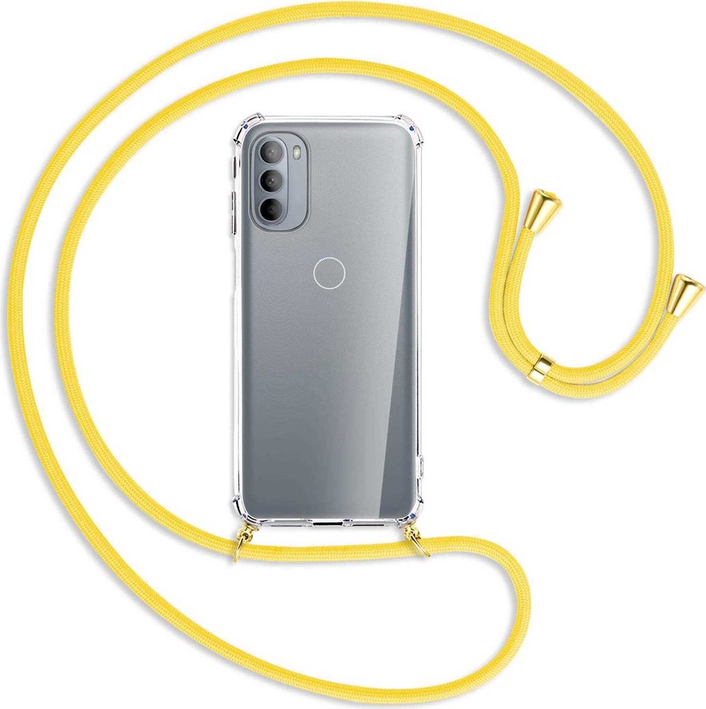 Handykette Backcover-Schutzhülle mit Band (Metall goldfarben) für Motorola Moto G31, Moto G41 - gelb