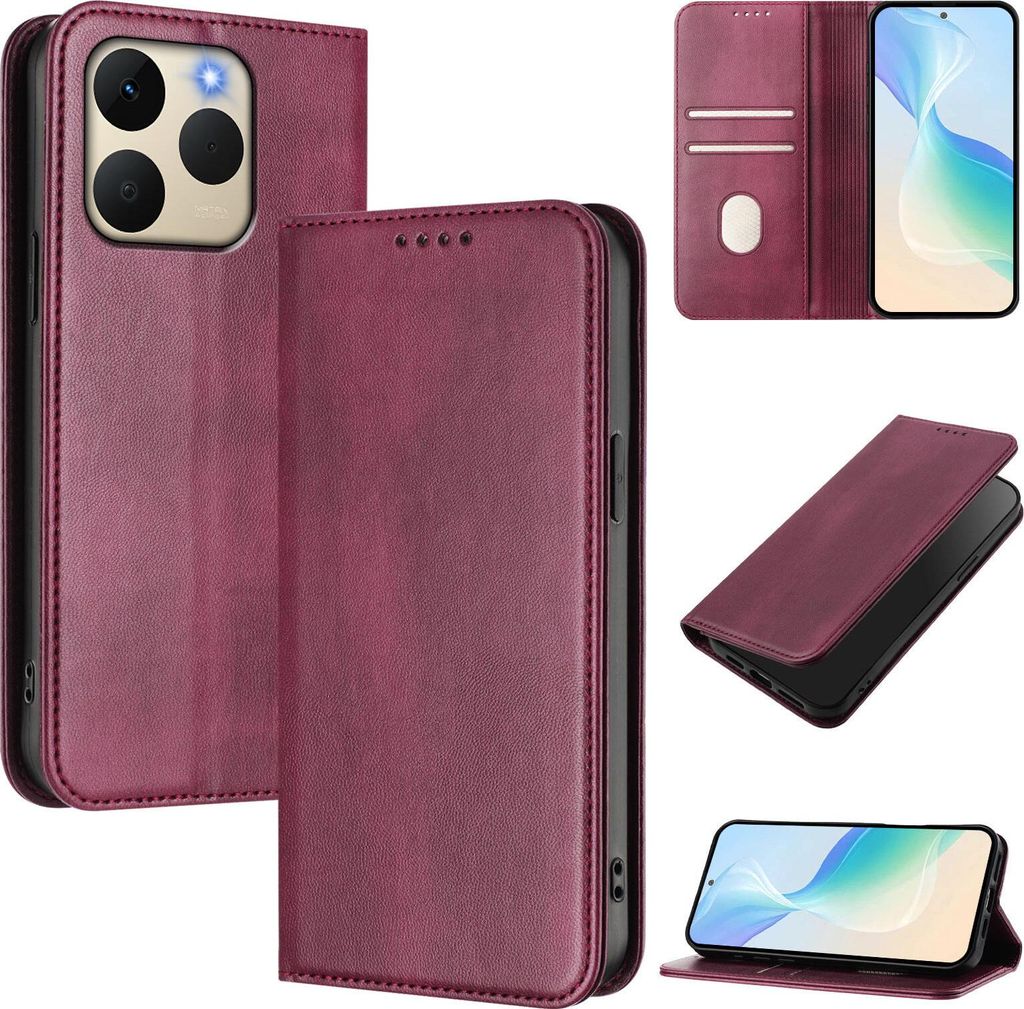 Handyhülle für Realme 15T, Vintage Leder RFID Schutz Kartenfach Standfunktion Magnetische Klapphülle Rot