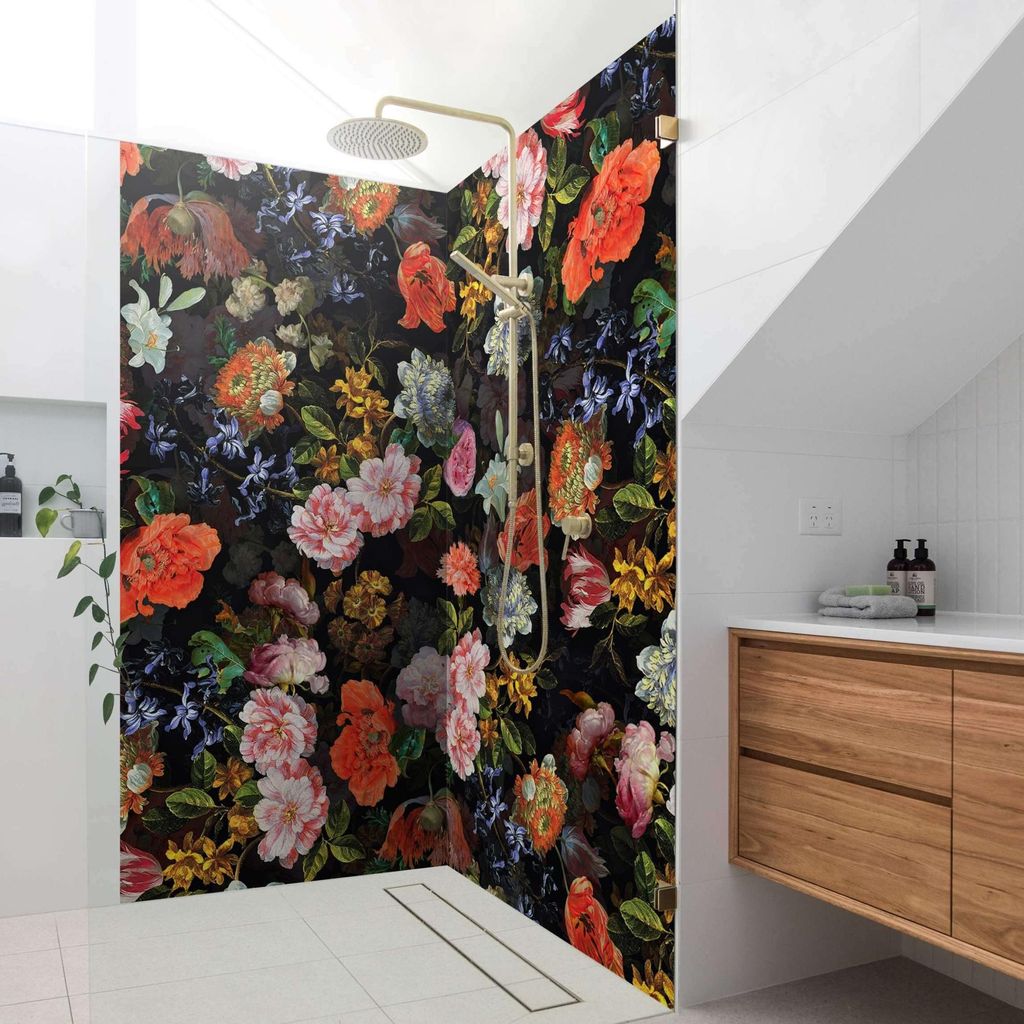 Duschrückwand Muster selbstklebend - 0.35 mm Wandpaneel wasserfest Blumenmuster bunt Badrückwand fugenlos Smart matt 90x210 cm