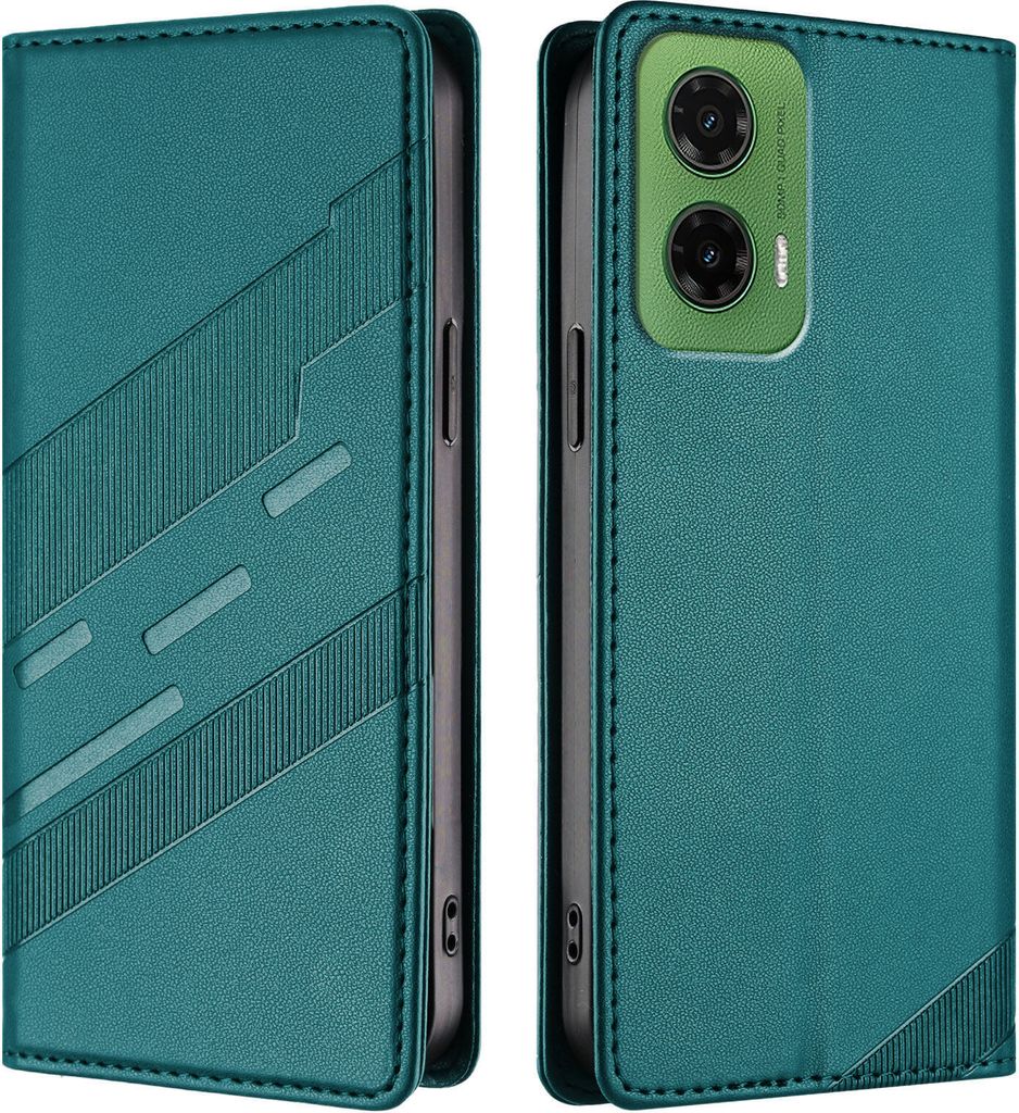 Hülle für Motorola Moto G35 5G, Kunstleder Brieftaschen Handyhülle mit Kartenfach und Standfunktion Grün