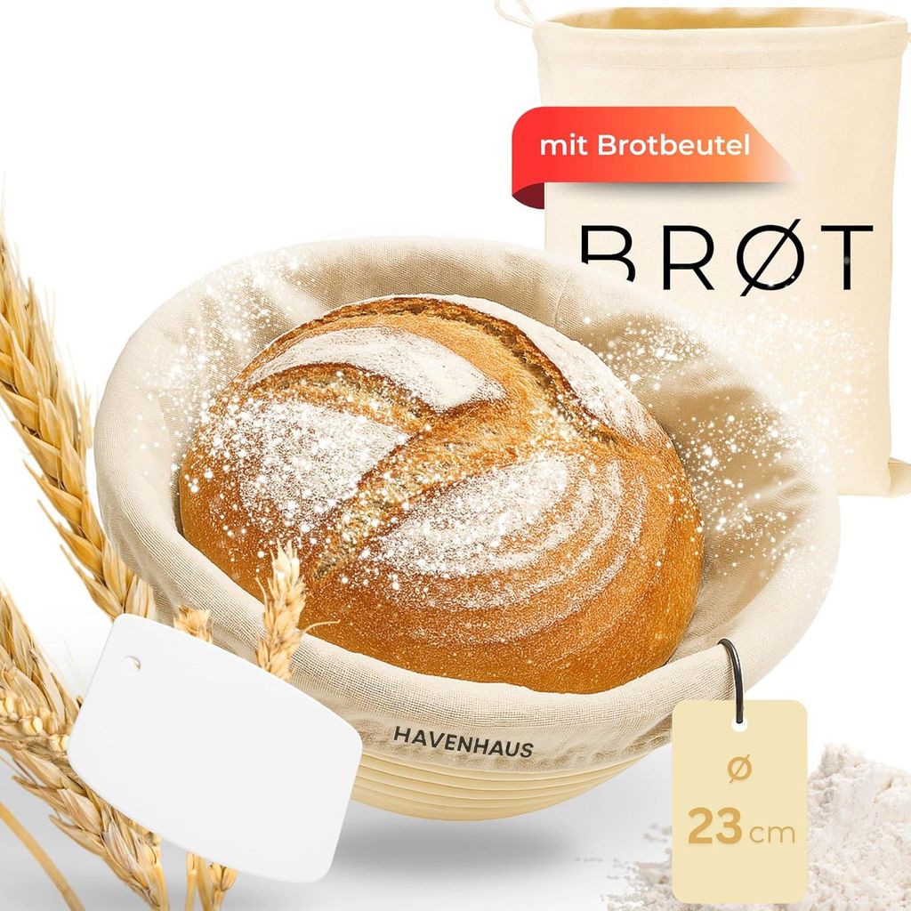 HAVENHAUS Gärkörbchen rund 23cm | Rattan Gärungskorb für Produktbild 