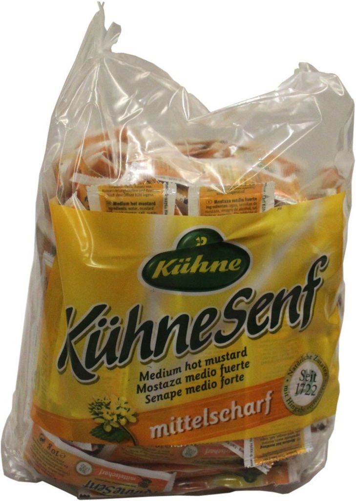 A bag of individual mustard portion packets.