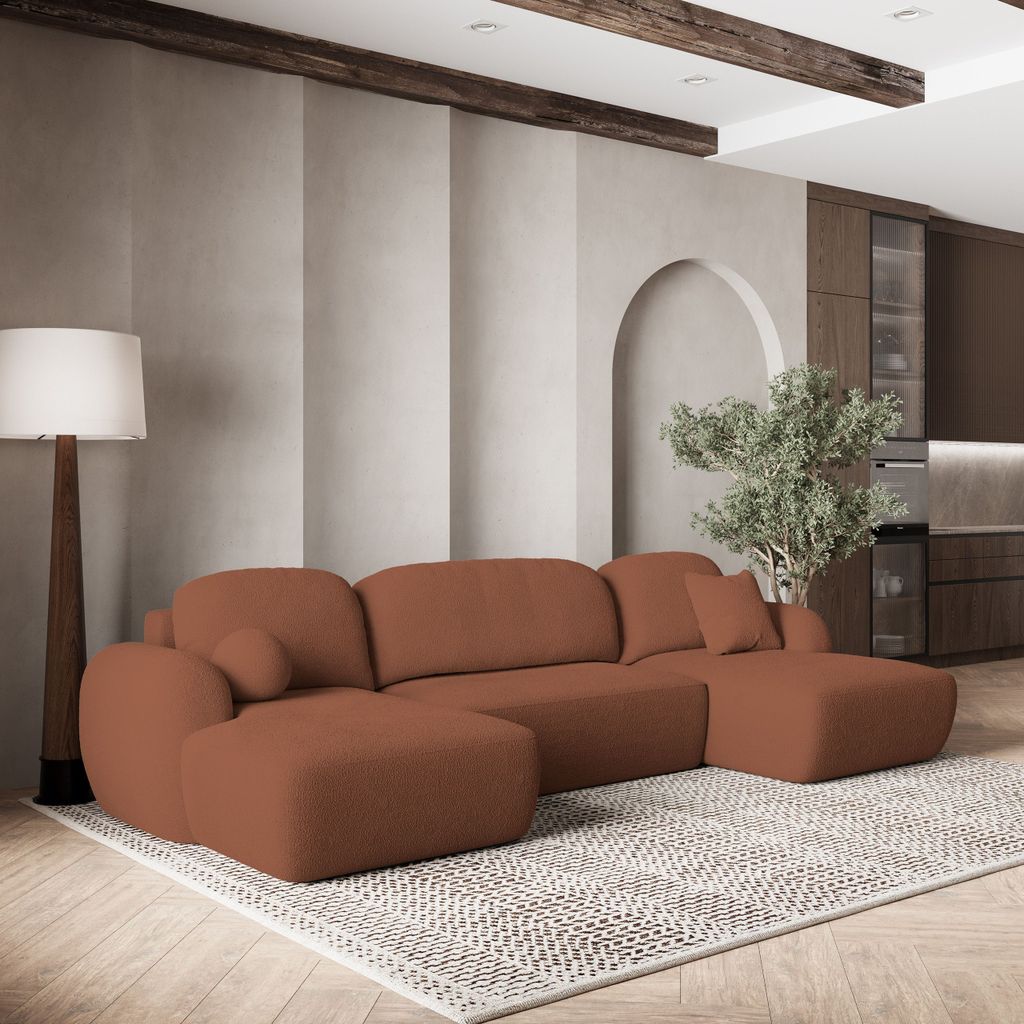 Masseno Ecksofa SAVONA N mit Schlaffunktion U-Form, Sofa mit Bettkasten, Wohnzimmersofa, Couch, Soffa, Bettsofa, Couchgarnitur- Orange, NOW OR NEVE...